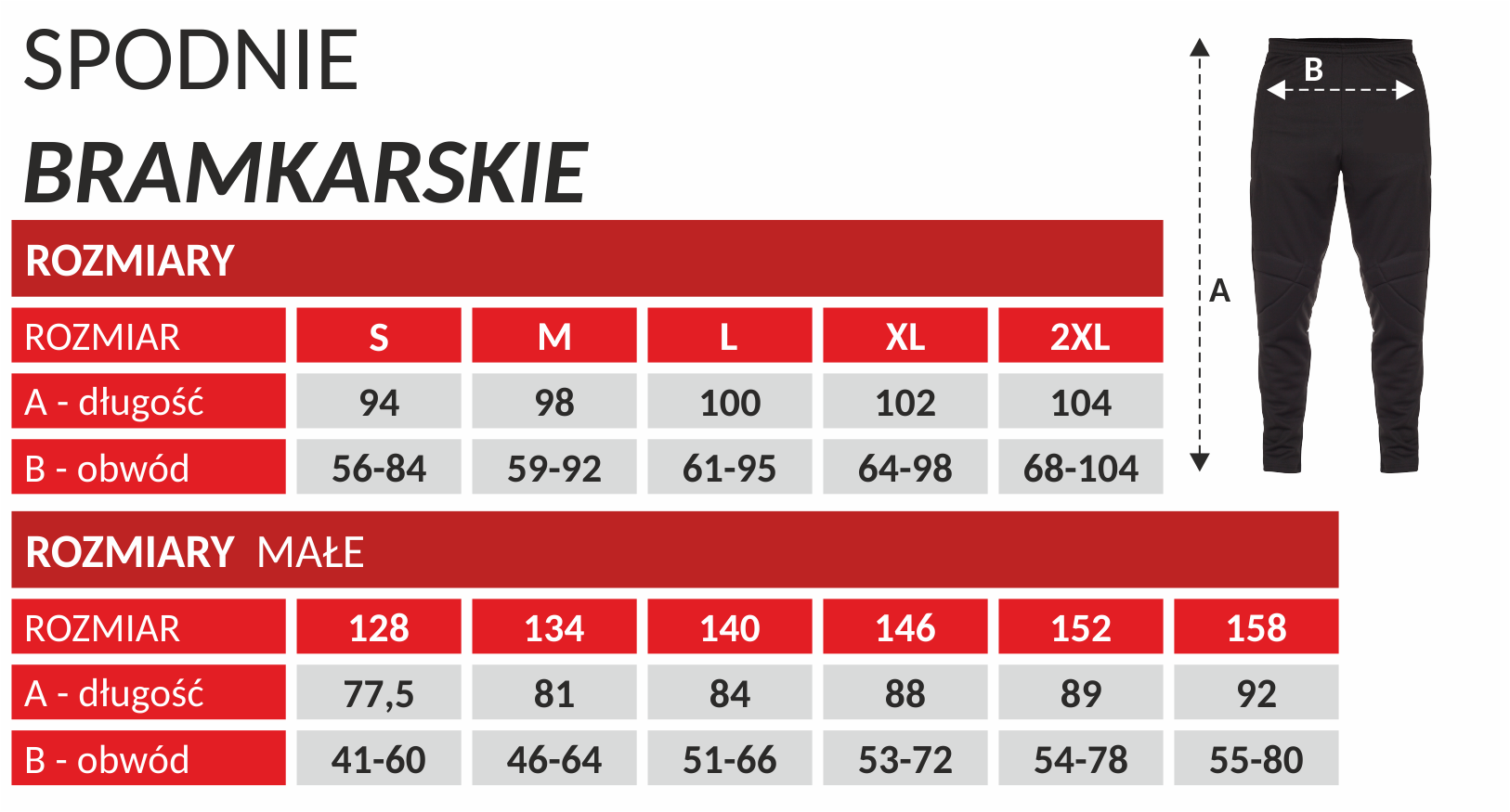 tabela-rozmairów-spodnie-długie-bramkarskie-nowe