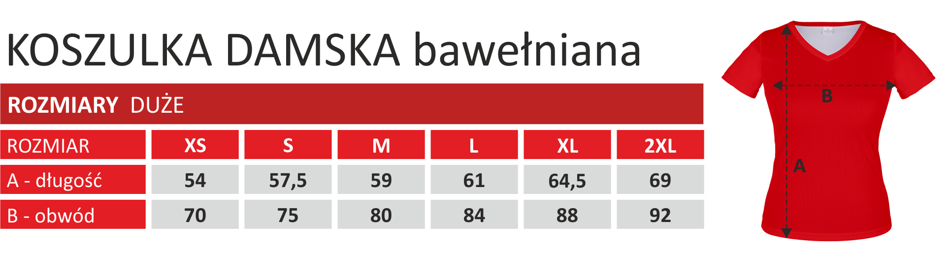 tabela rozmiarów koszulka bawełniana damska