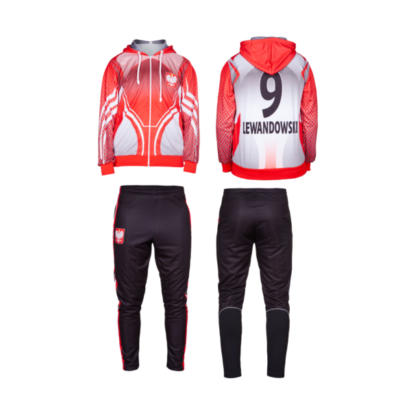 Komplet dres sportowy Lewandowski Polska (bluza wzór 5K + spodnie dresowe czarne Polska)
