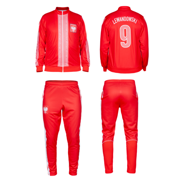 Komplet dres sportowy Lewandowski Polska (bluza wzór 1 + spodnie dresowe czerwone Polska)