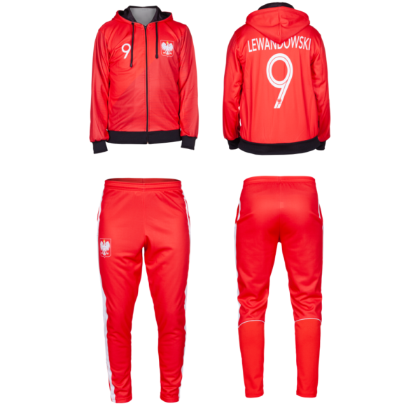 Komplet dres sportowy Lewandowski Polska (bluza wzór 5K + spodnie dresowe czerwone Polska)