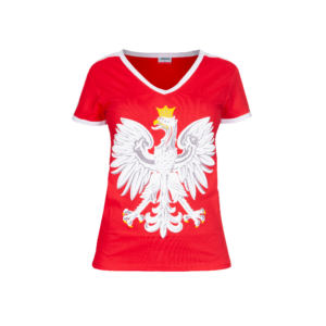 Koszulka bawełniana damska kibica POLSKI - czerwona orzeł
