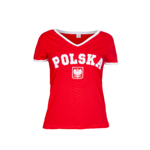 koszulka bawełniana damska kibica POLSKI czerwona (haft) (KB-23)