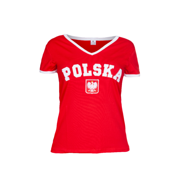 koszulka bawełniana damska kibica POLSKI czerwona (haft) (KB-23)