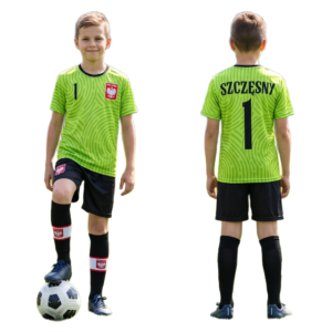 Strój sportowy + getry SZCZĘSNY Polska limonka (koszulka, spodenki, getry)