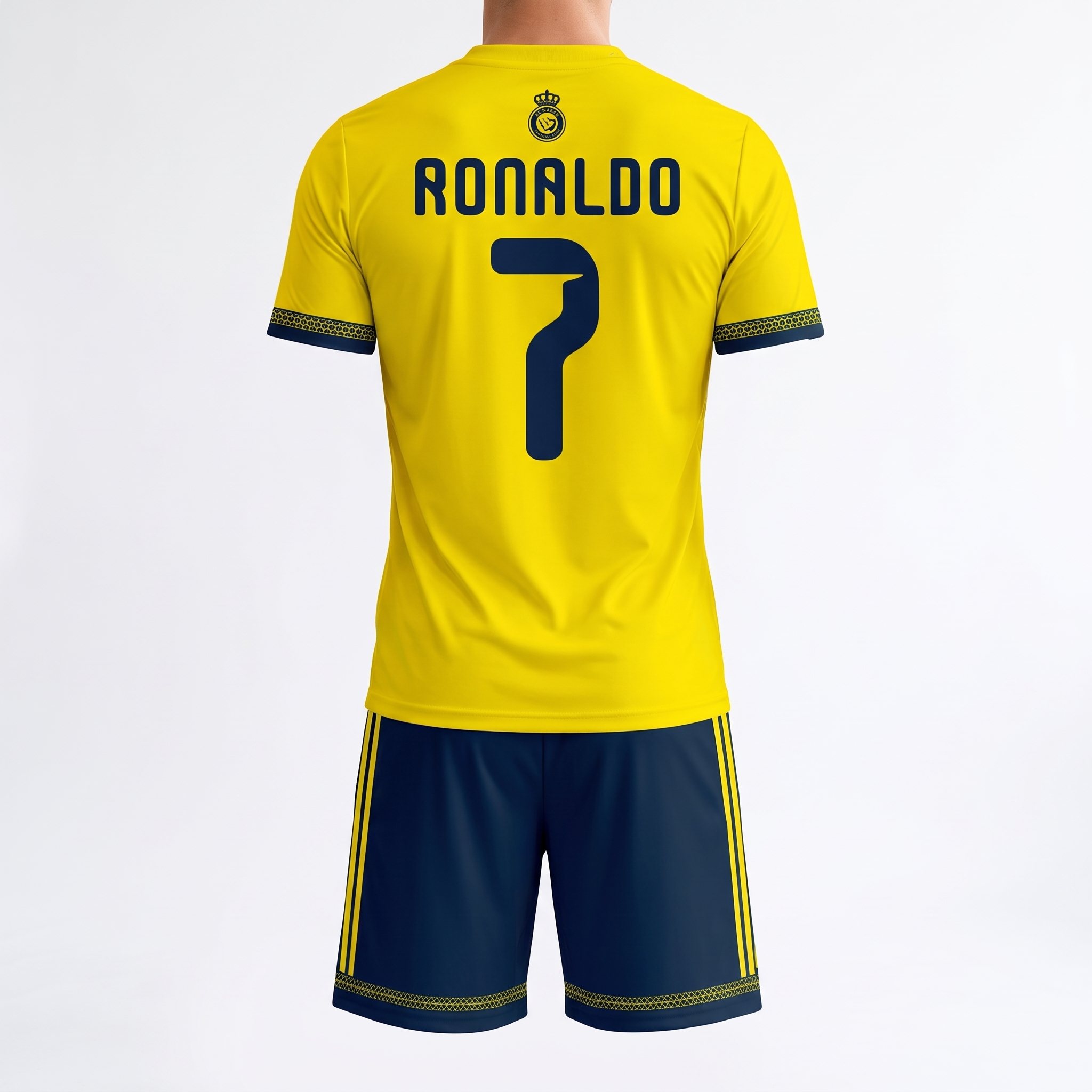 Strój sportowy Ronaldo Al Nassr 2026 ŻÓŁTO-GRANATOWY-GRANATOWY plus getry - obrazek 9