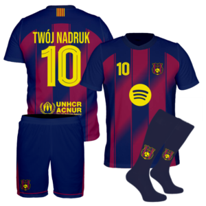 Strój sportowy Barcelona TWÓJ NADRUK + spodenki + getry