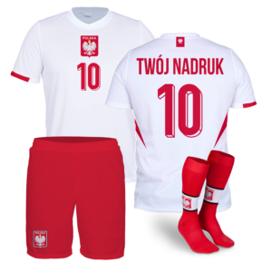 Strój sportowy POLSKA BIAŁA REPREZENTACJA TWÓJ NADRUK + spodenki + getry